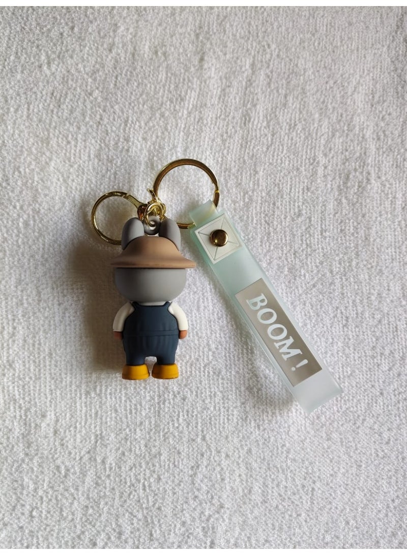 Labubu Cartoon Keychain Brown Blue with Soft Silicone Strap Cute Character Bag Pendant Backpack Zipper Keys Gift - Image 4